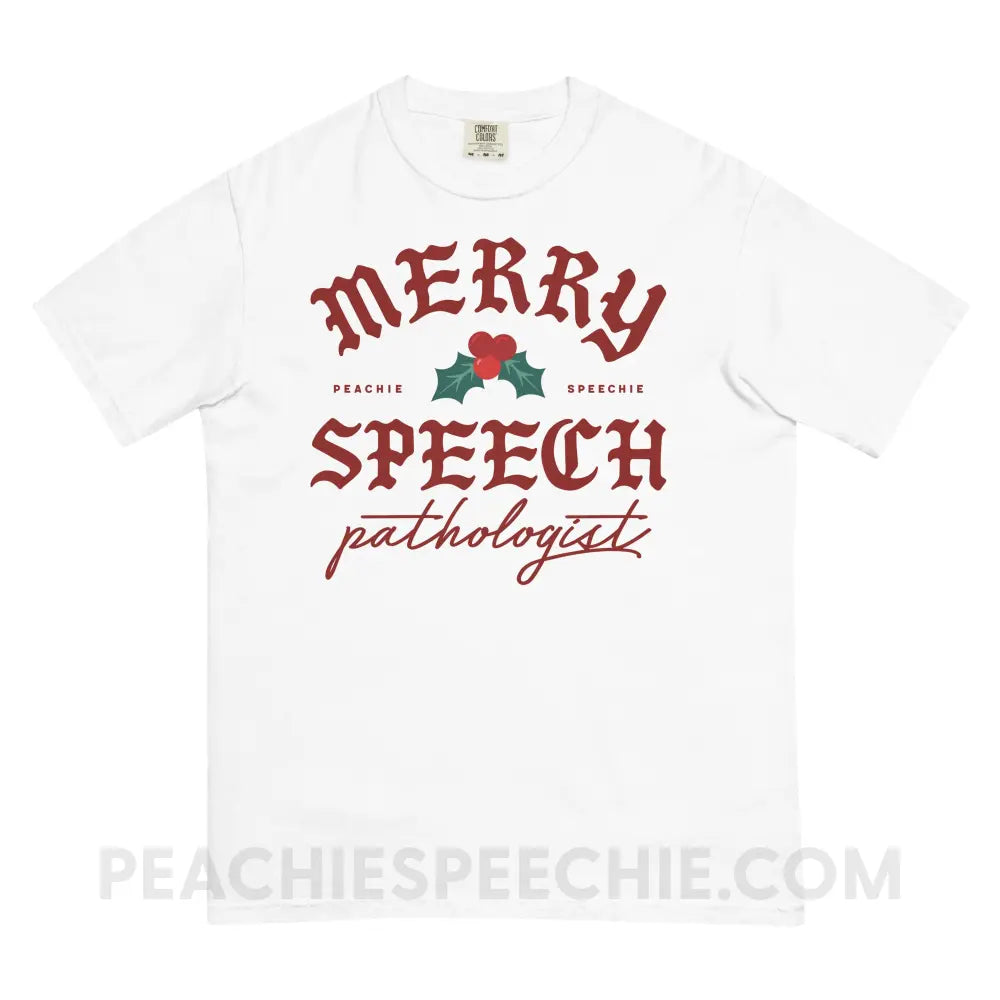 Merry Speech Pathologist Comfort Colors Tee - White / S - peachiespeechie.com