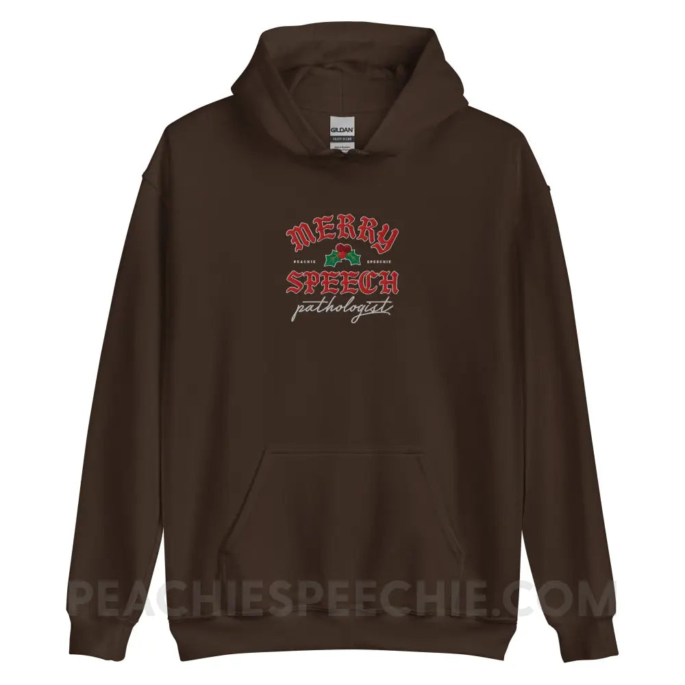Merry Speech Pathologist Embroidered Classic Hoodie - Dark Chocolate / S - peachiespeechie.com