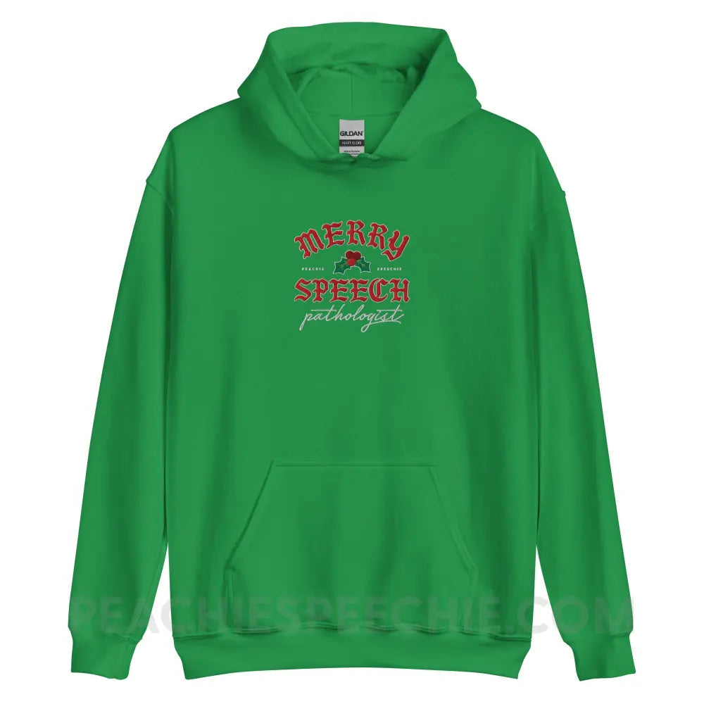 Merry Speech Pathologist Embroidered Classic Hoodie - Irish Green / S - peachiespeechie.com