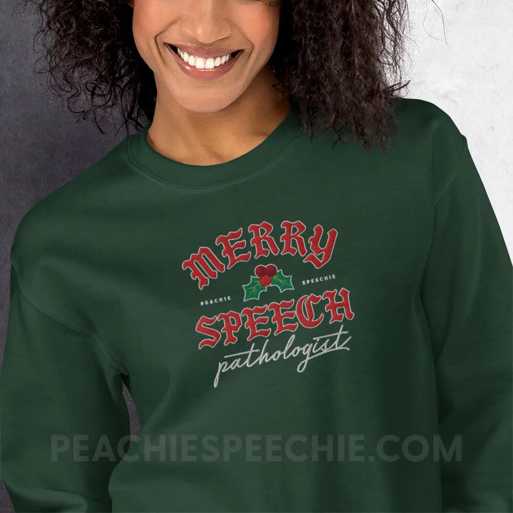 Merry Speech Pathologist Embroidered Classic Sweatshirt - peachiespeechie.com