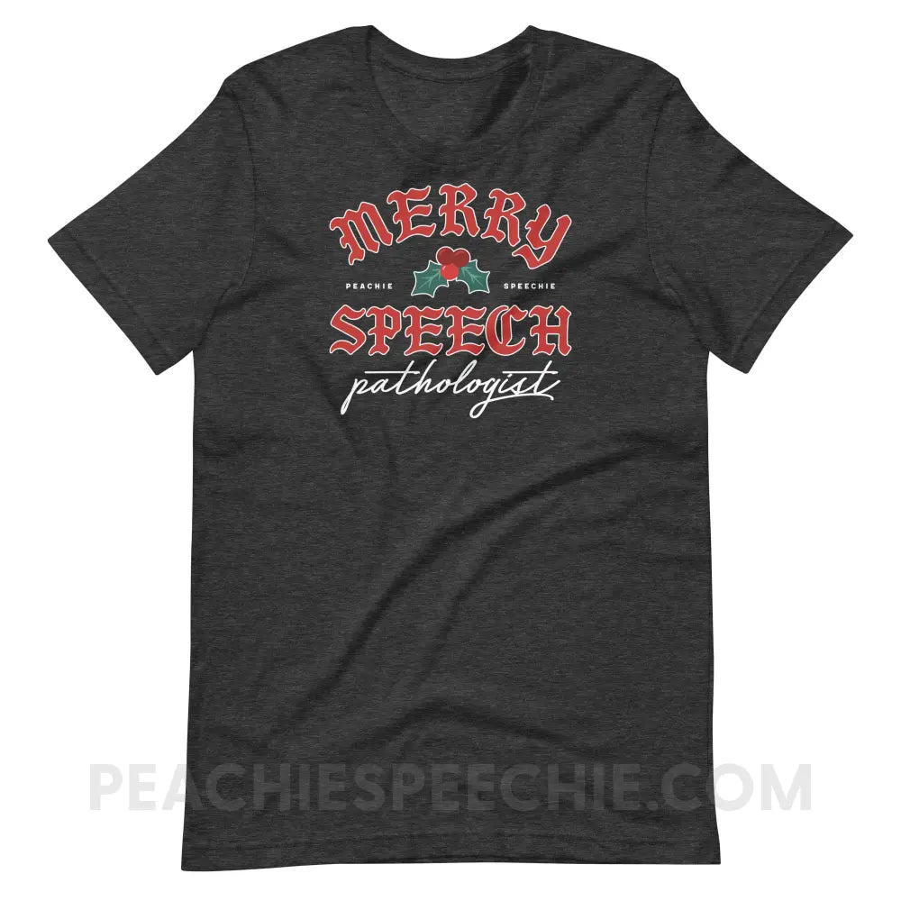 Merry Speech Pathologist Premium Soft Tee - Dark Grey Heather / S - peachiespeechie.com