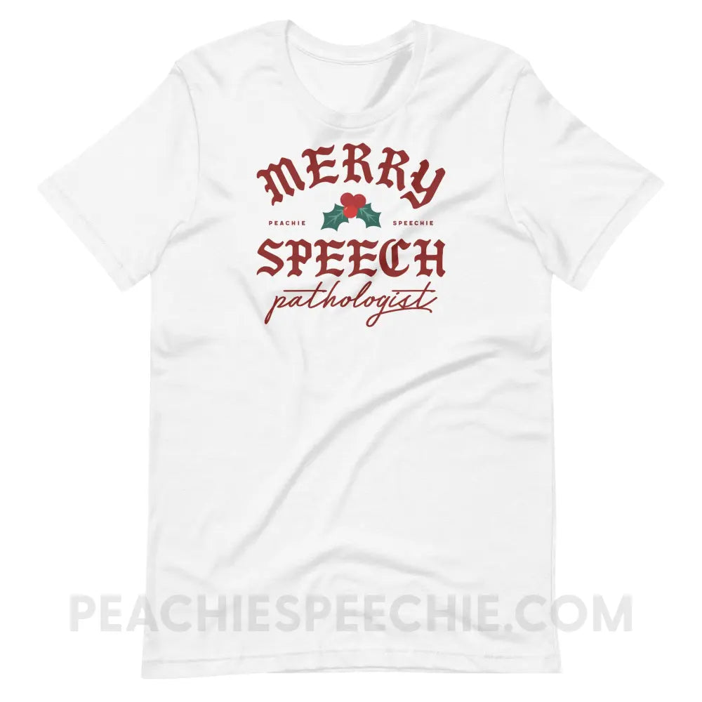 Merry Speech Pathologist Premium Soft Tee - Solid White Blend / S - peachiespeechie.com