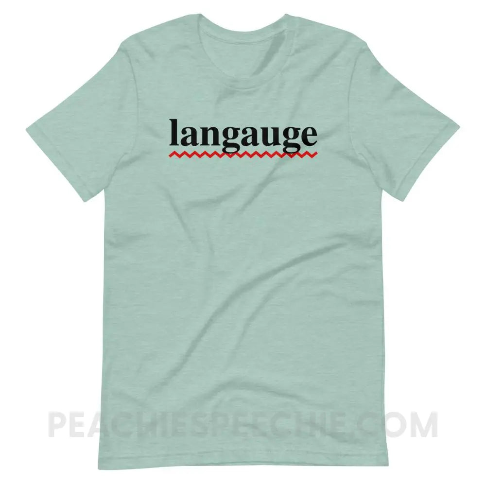 Misspelled Langauge Premium Soft Tee - Heather Prism Dusty Blue / XS - T-Shirts & Tops peachiespeechie.com