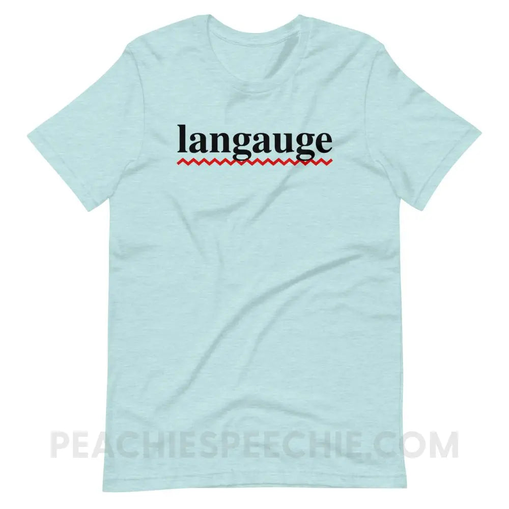 Misspelled Langauge Premium Soft Tee - Heather Prism Ice Blue / XS - T-Shirts & Tops peachiespeechie.com