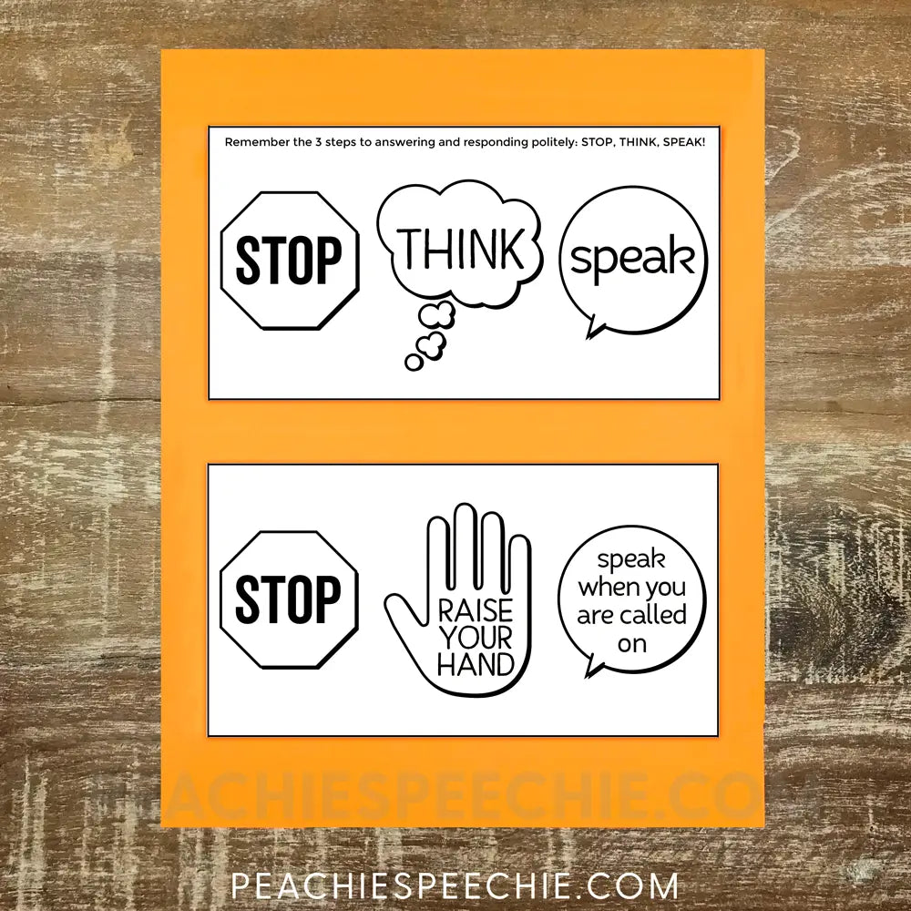 No More Blurting! Visuals & Activities for Thinking Before You Speak - peachiespeechie.com