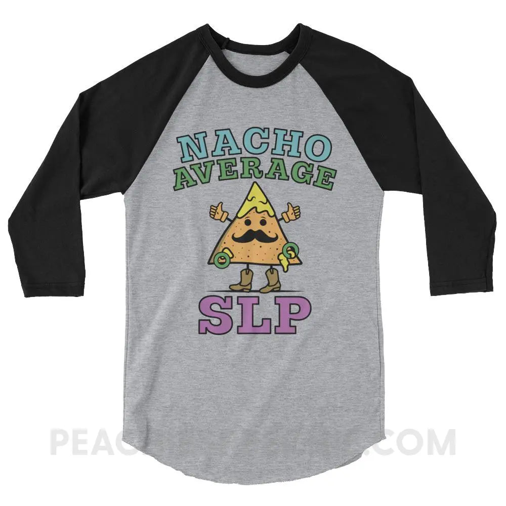 Nacho Average SLP Baseball Tee - Heather Grey/Black / XS - T-Shirts & Tops peachiespeechie.com