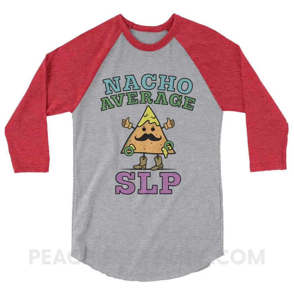 Nacho Average SLP Baseball Tee - Heather Grey/Heather Red / XS - T-Shirts & Tops peachiespeechie.com