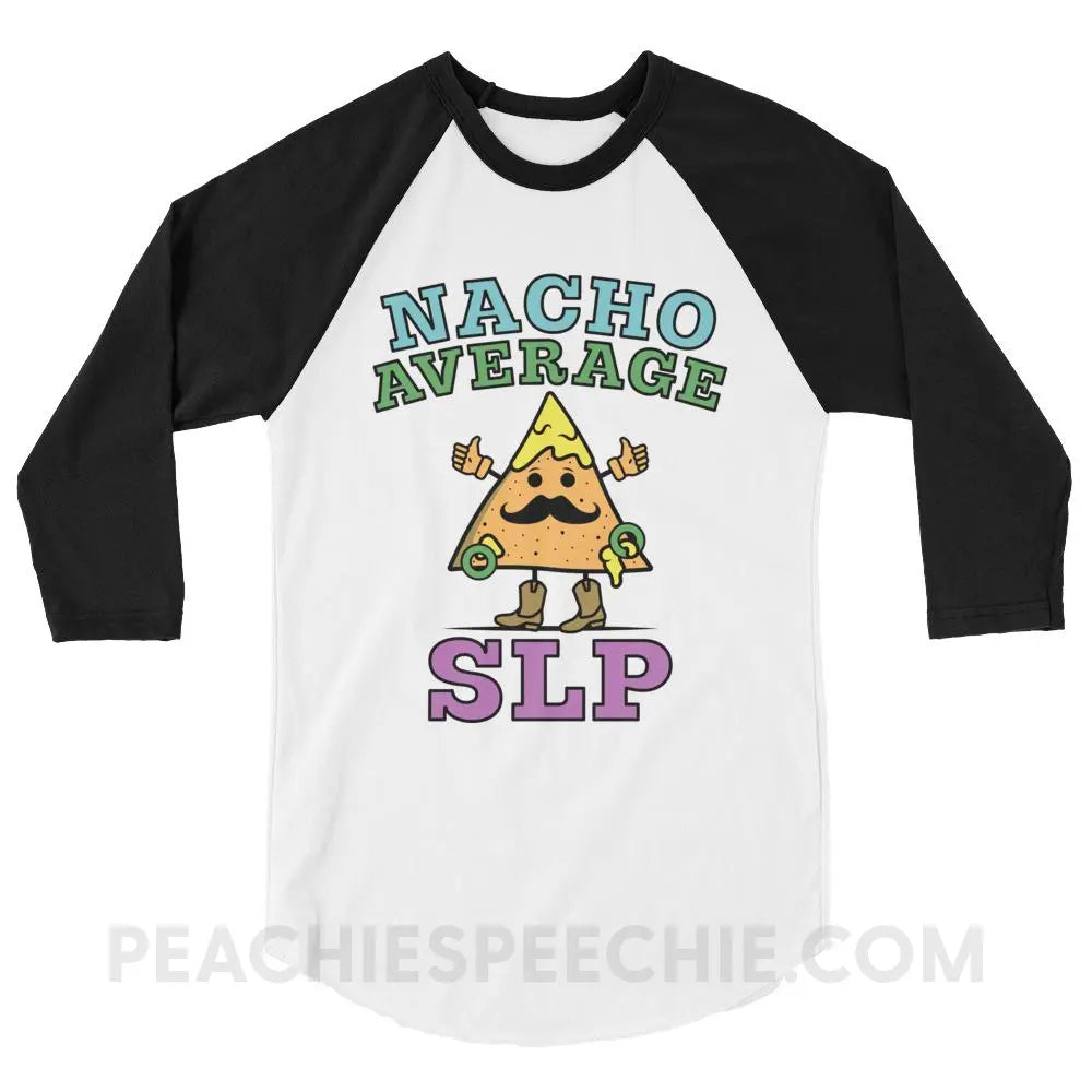 Nacho Average SLP Baseball Tee - White/Black / XS - T-Shirts & Tops peachiespeechie.com