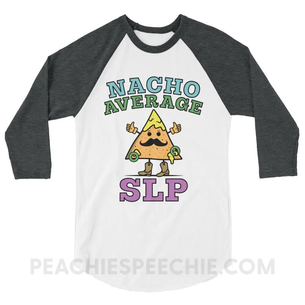 Nacho Average SLP Baseball Tee - White/Heather Charcoal / XS - T-Shirts & Tops peachiespeechie.com