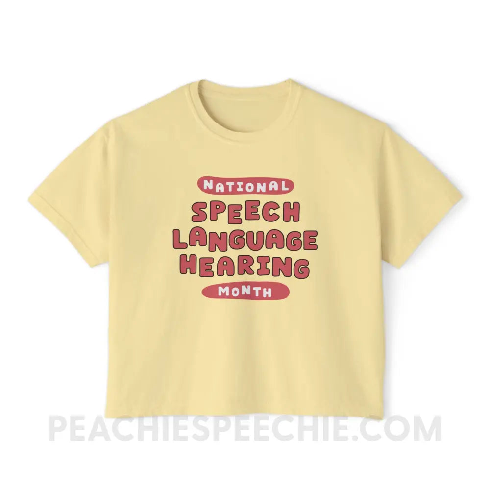 National Speech Language Hearing Month Comfort Colors Boxy Tee - Butter / S - T-Shirt peachiespeechie.com