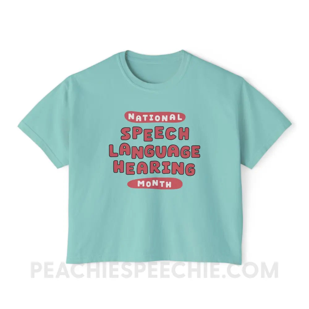 National Speech Language Hearing Month Comfort Colors Boxy Tee - Chalky Mint / S - T-Shirt peachiespeechie.com