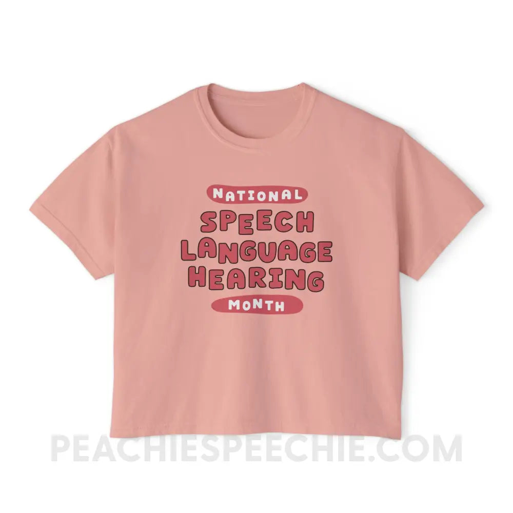 National Speech Language Hearing Month Comfort Colors Boxy Tee - Peachy / S - T-Shirt peachiespeechie.com