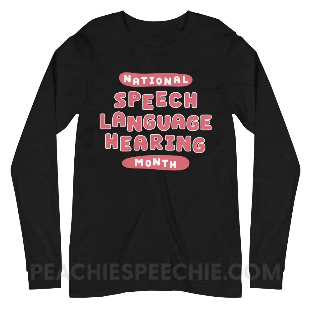 National Speech Language Hearing Month Premium Long Sleeve - Black Heather / XS - peachiespeechie.com