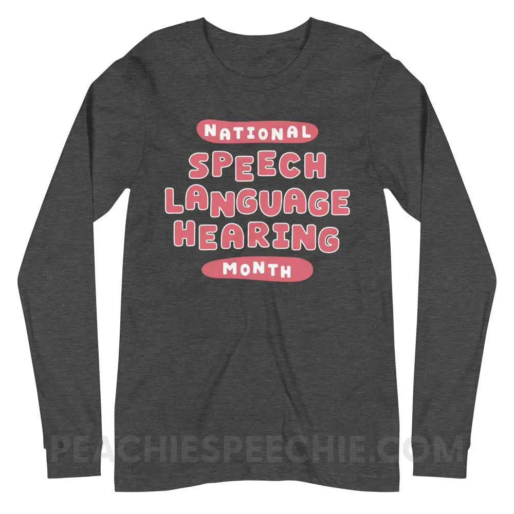 National Speech Language Hearing Month Premium Long Sleeve - Dark Grey Heather / XS - peachiespeechie.com