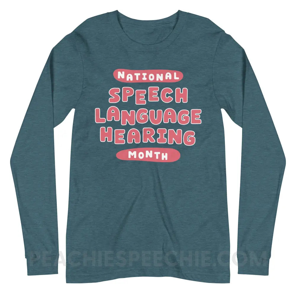 National Speech Language Hearing Month Premium Long Sleeve - Heather Deep Teal / XS - peachiespeechie.com