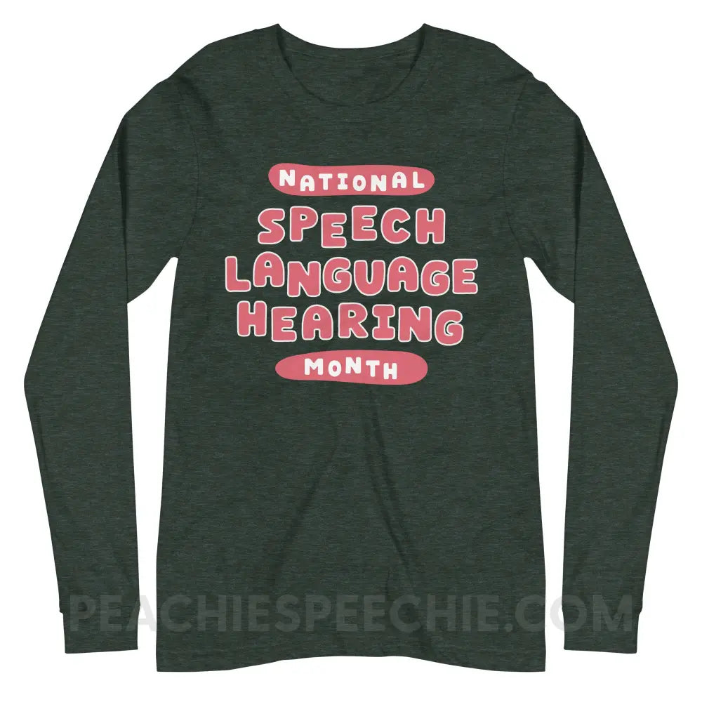 National Speech Language Hearing Month Premium Long Sleeve - Heather Forest / XS - peachiespeechie.com