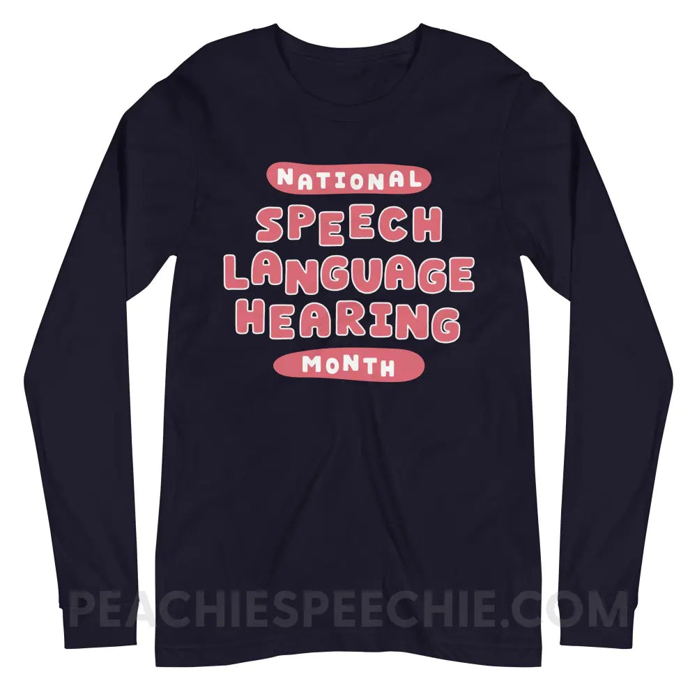 National Speech Language Hearing Month Premium Long Sleeve - Navy / XS - peachiespeechie.com