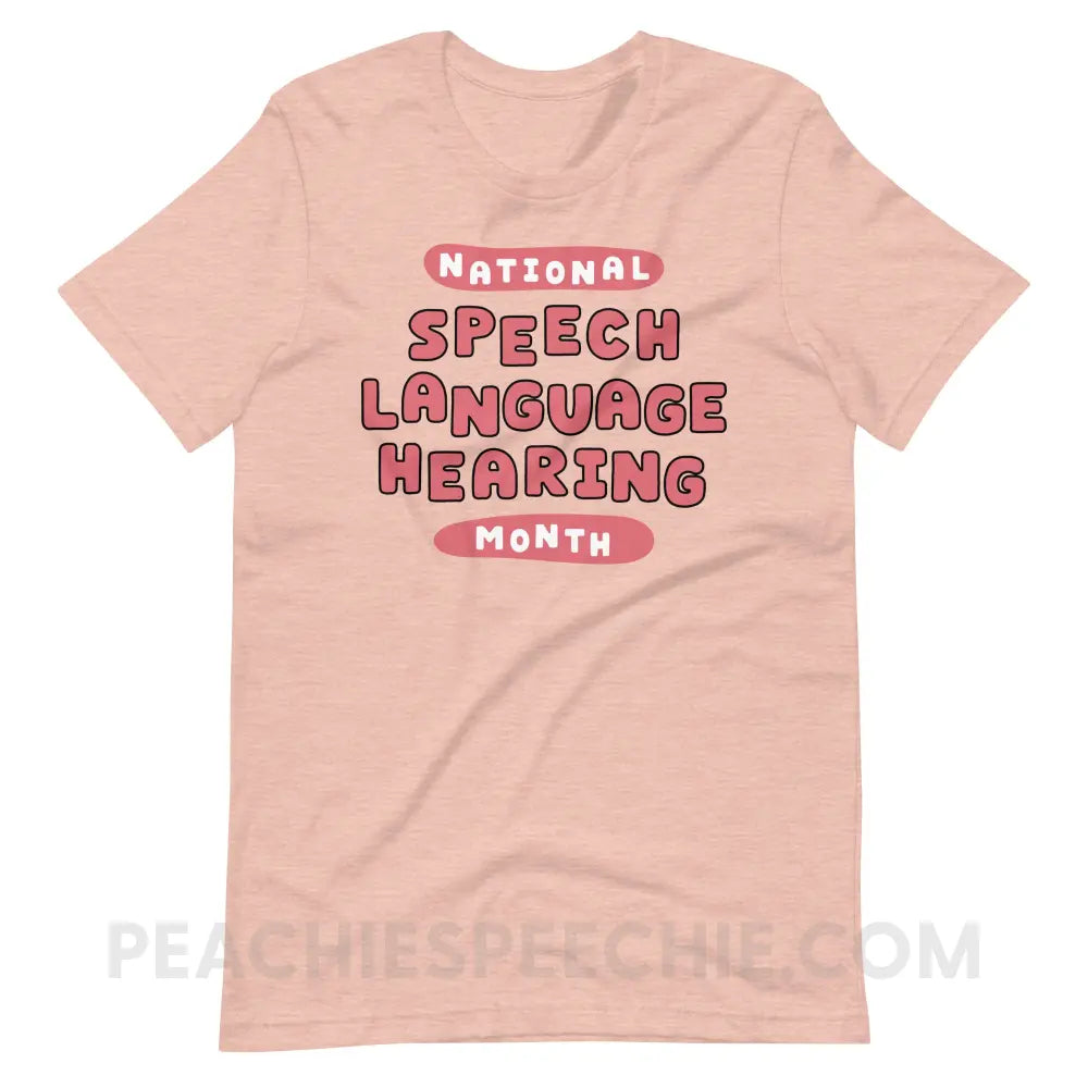 National Speech Language Hearing Month Premium Soft Tee - Heather Prism Peach / XS - peachiespeechie.com