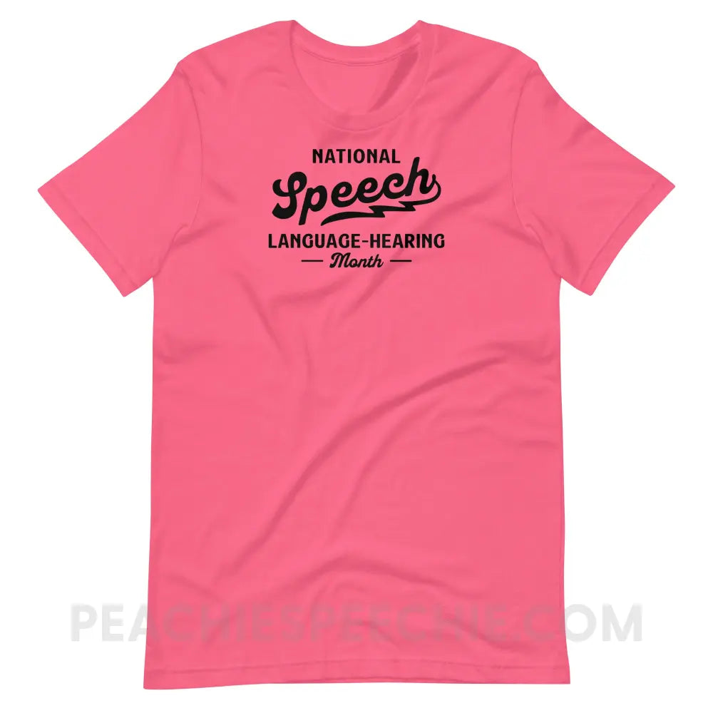 National Speech Language Hearing Premium Soft Tee - Charity Pink / XS - peachiespeechie.com