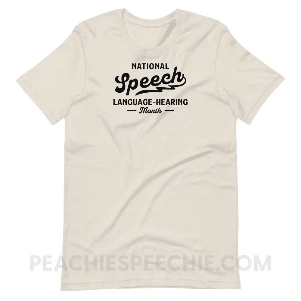 National Speech Language Hearing Premium Soft Tee - Heather Dust / S - peachiespeechie.com