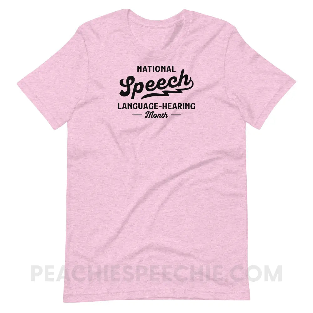 National Speech Language Hearing Premium Soft Tee - Heather Prism Lilac / S - peachiespeechie.com