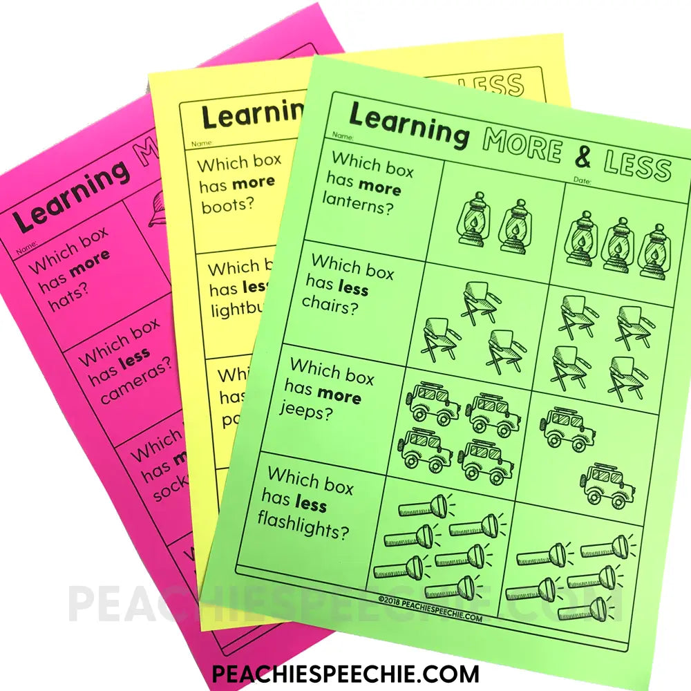 No-Prep Quantitative Concepts: More Less Most Least - Materials peachiespeechie.com