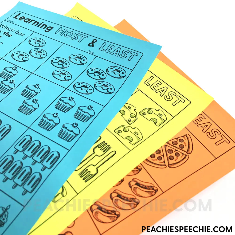 No-Prep Quantitative Concepts: More Less Most Least - Materials peachiespeechie.com