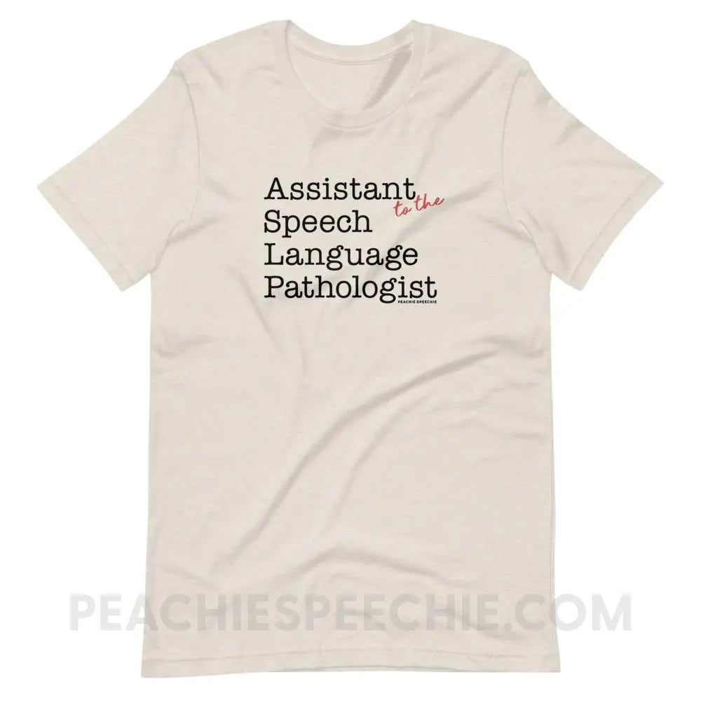 The Office Assistant (to the) Speech Language Pathologist Premium Soft Tee - Heather Dust / S - peachiespeechie.com
