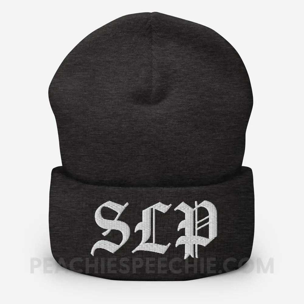 Old English SLP Embroidered Cozy Beanie - Dark Grey - peachiespeechie.com