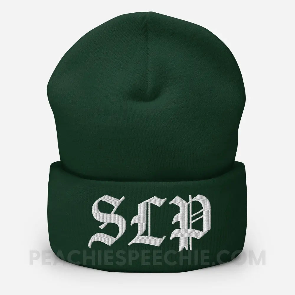 Old English SLP Embroidered Cozy Beanie - Spruce - peachiespeechie.com