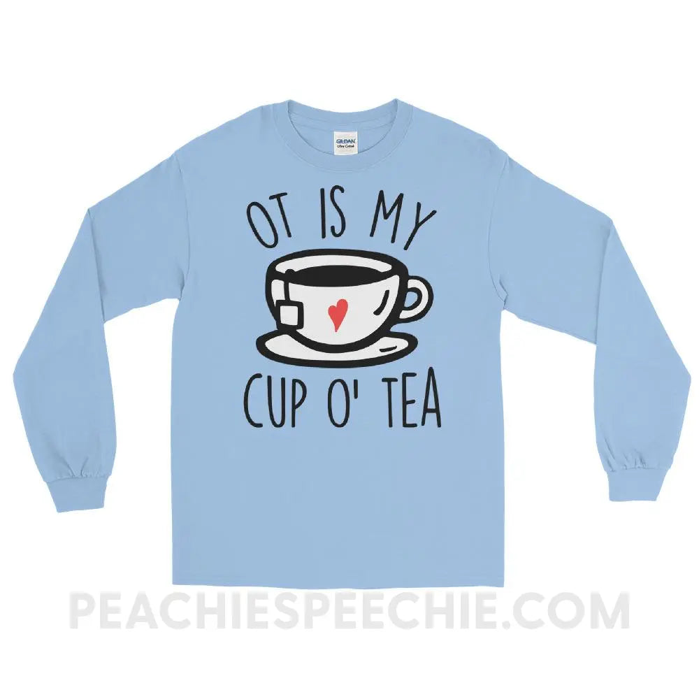 OT Is My Cup O’ Tea Long Sleeve Tee - Light Blue / S - T-Shirts & Tops peachiespeechie.com