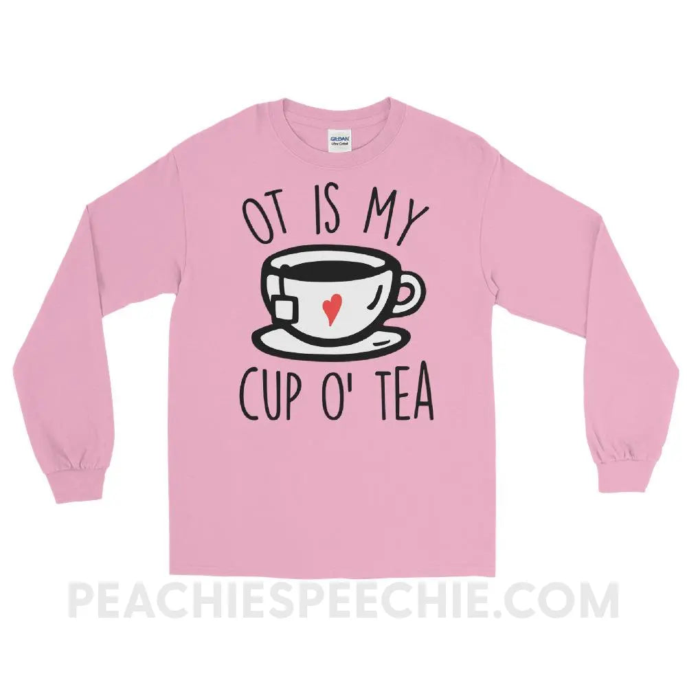 OT Is My Cup O’ Tea Long Sleeve Tee - Light Pink / S - T-Shirts & Tops peachiespeechie.com