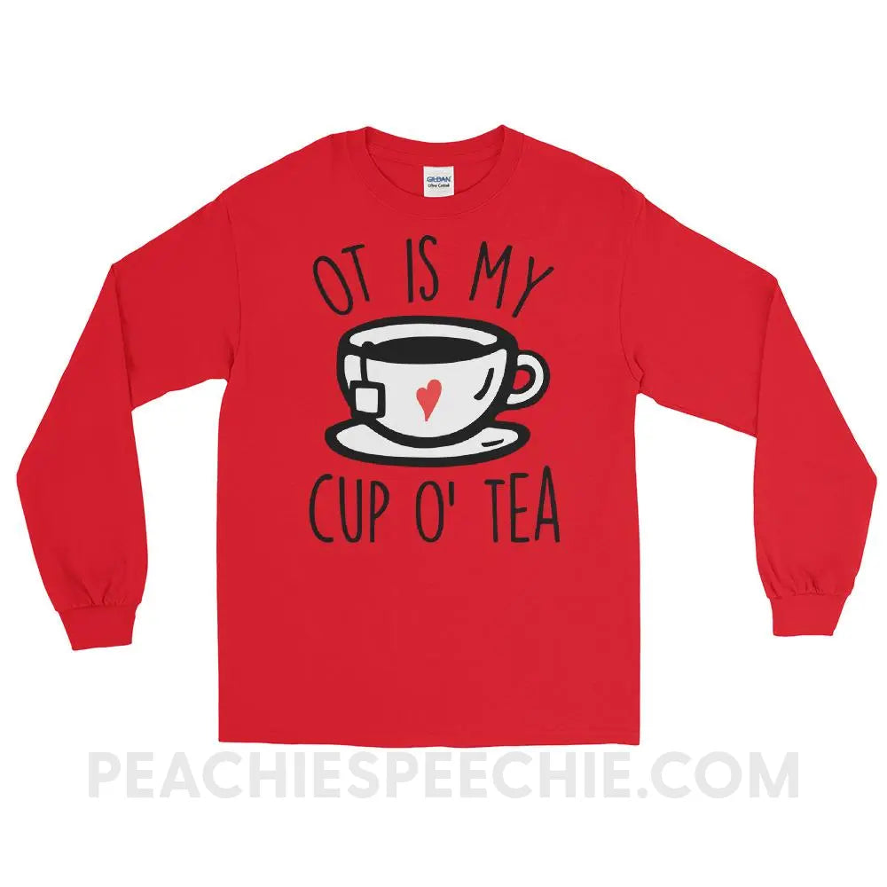 OT Is My Cup O’ Tea Long Sleeve Tee - Red / S - T-Shirts & Tops peachiespeechie.com