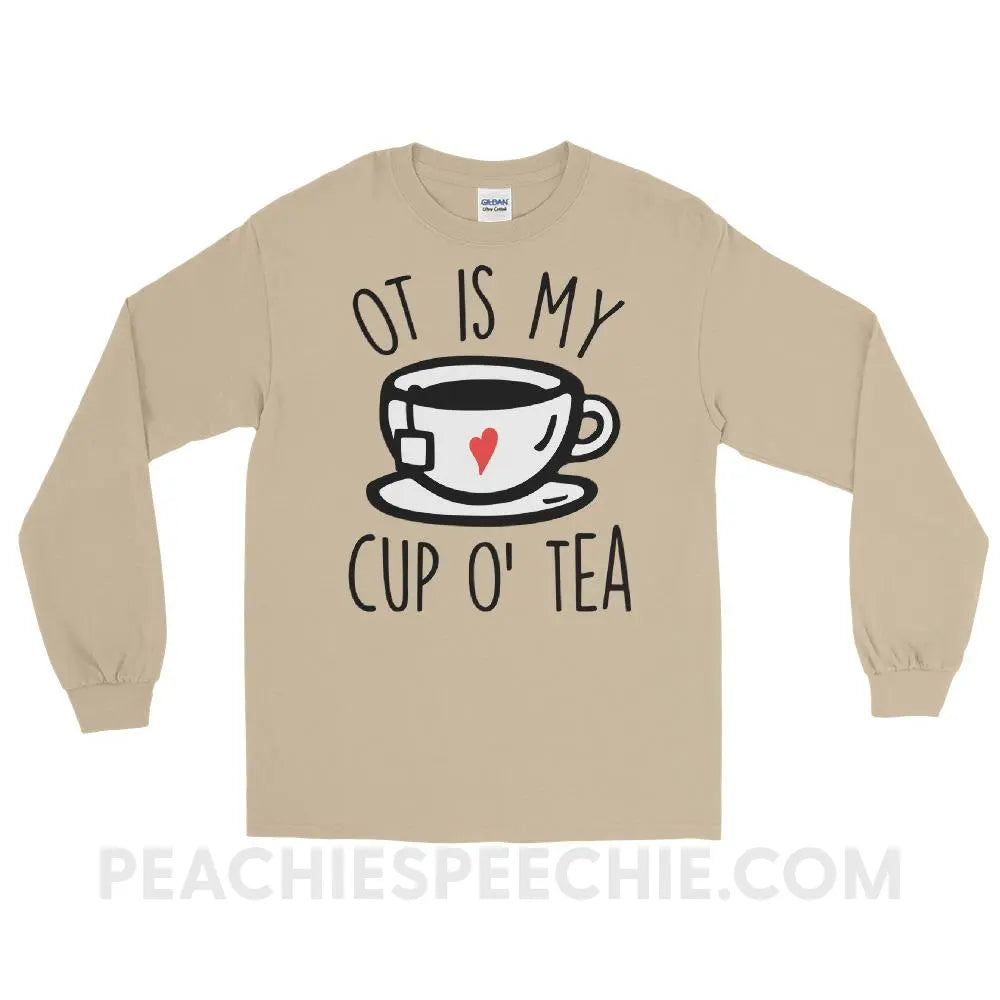 OT Is My Cup O’ Tea Long Sleeve Tee - Sand / S - T-Shirts & Tops peachiespeechie.com