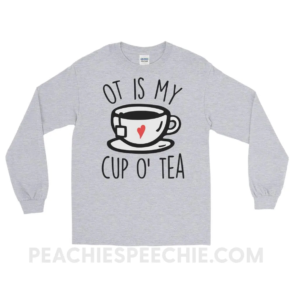 OT Is My Cup O’ Tea Long Sleeve Tee - Sport Grey / S - T-Shirts & Tops peachiespeechie.com