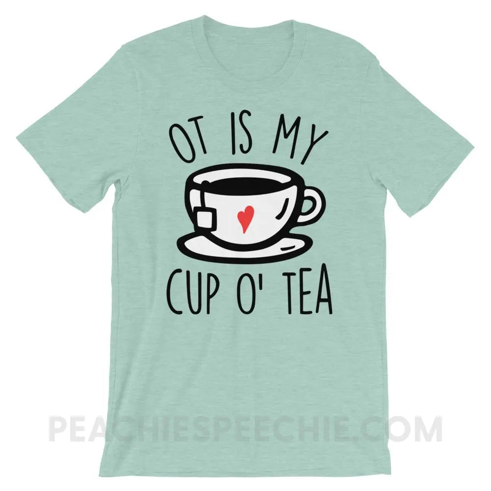OT Is My Cup O’ Tea Premium Soft Tee - Heather Prism Dusty Blue / XS - T-Shirts & Tops peachiespeechie.com