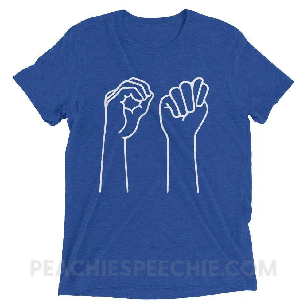 OT Hands Tri-Blend Tee - True Royal Triblend / XS - T-Shirts & Tops peachiespeechie.com