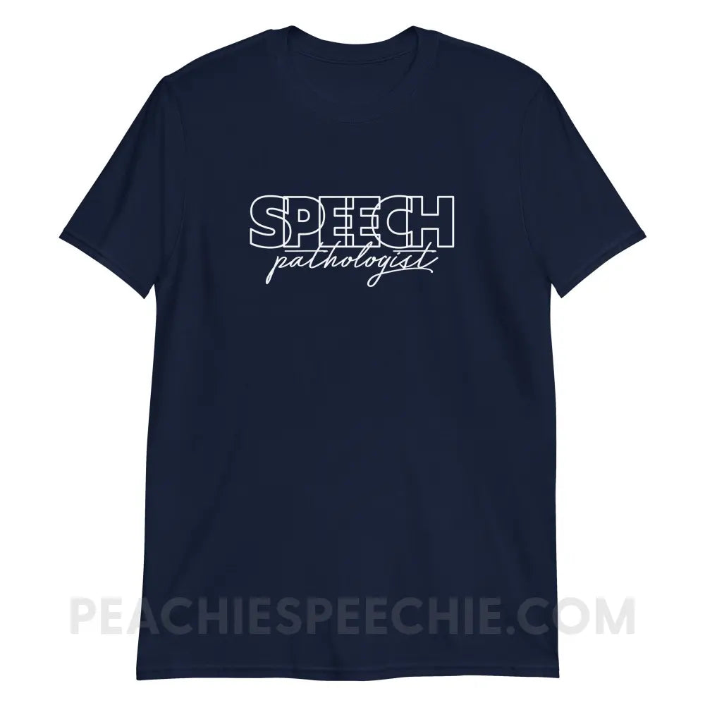 Overlapping Speech Pathologist Classic Tee - Navy / S - peachiespeechie.com