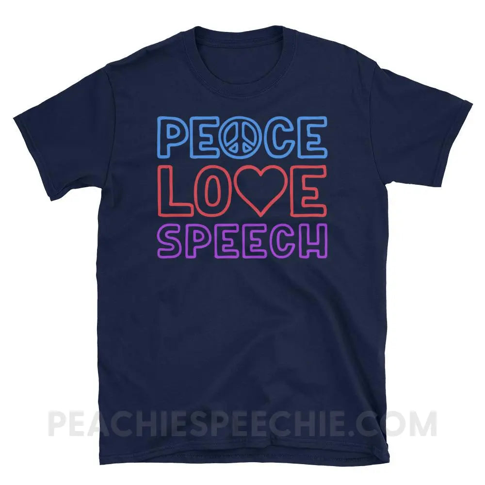 Peace Love Speech Classic Tee - Navy / S - T-Shirts & Tops peachiespeechie.com