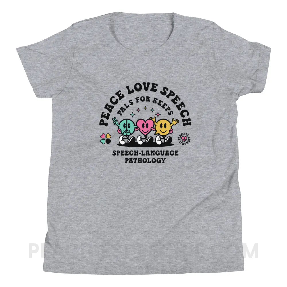 Peace Love Speech Premium Youth Tee - Athletic Heather / S - peachiespeechie.com