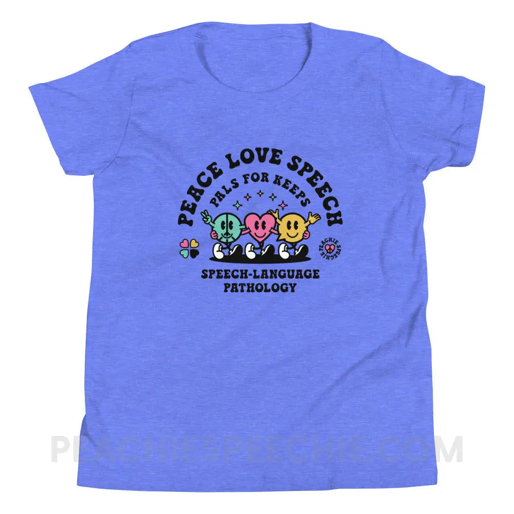 Peace Love Speech Premium Youth Tee - Heather Columbia Blue / S - peachiespeechie.com