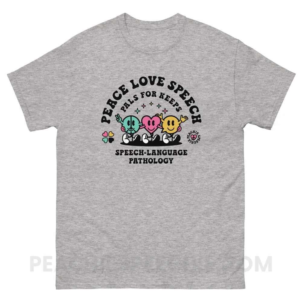 Peace Love Speech Retro Characters Basic Tee - Sport Grey / S - T-Shirt peachiespeechie.com