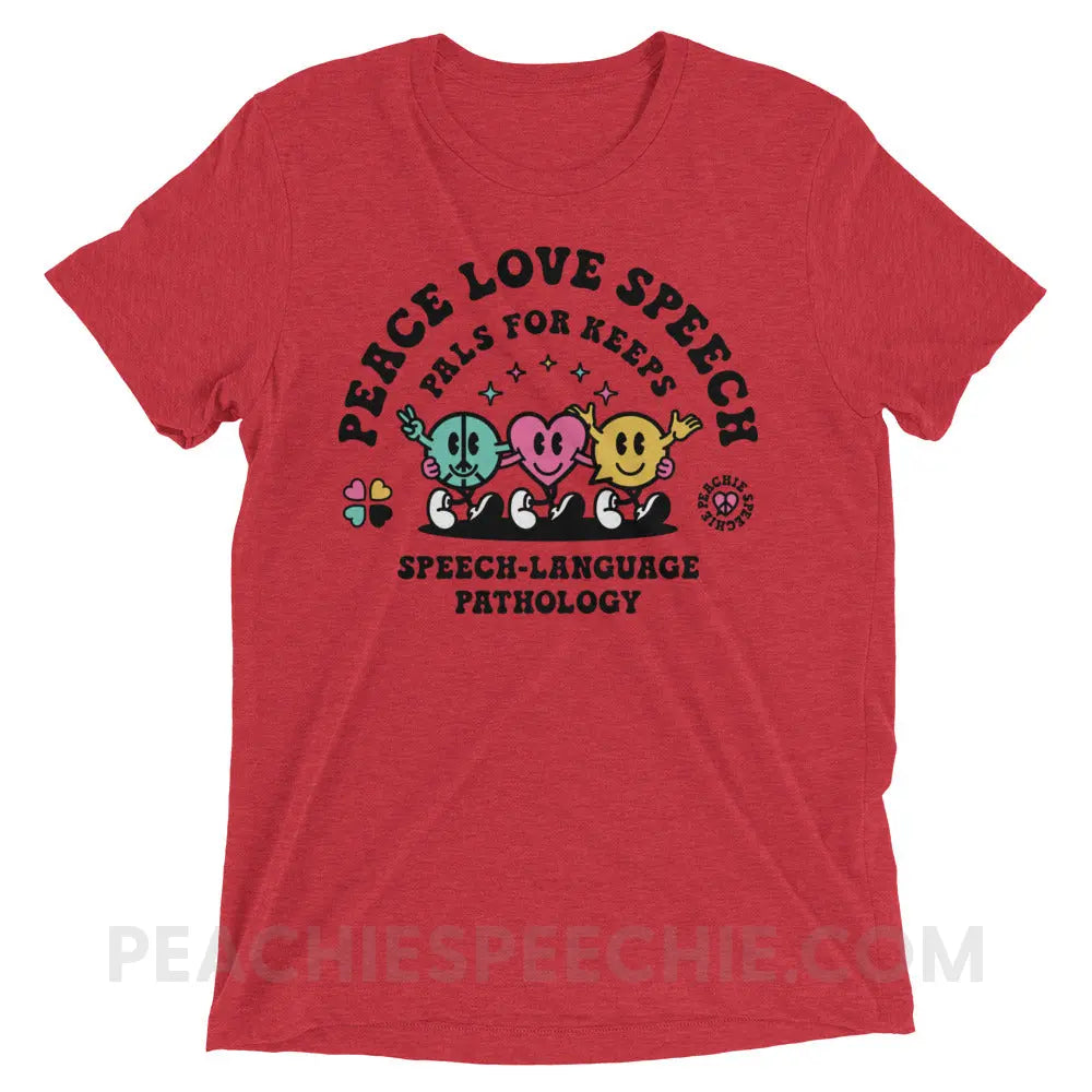 Peace Love Speech Retro Characters Tri-Blend Tee - Red Triblend / XS - peachiespeechie.com