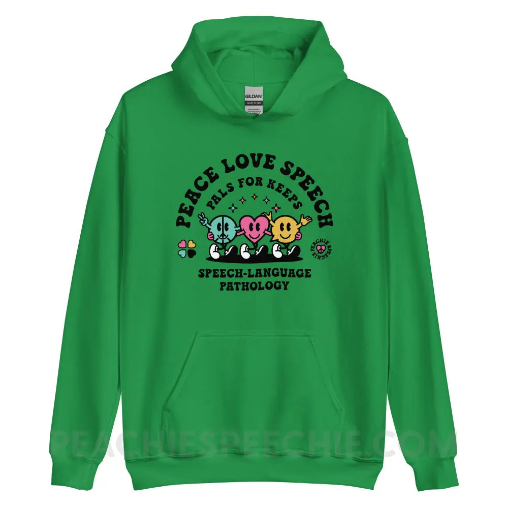 Peace Love Speech Retro Characters Classic Hoodie - Irish Green / S - peachiespeechie.com