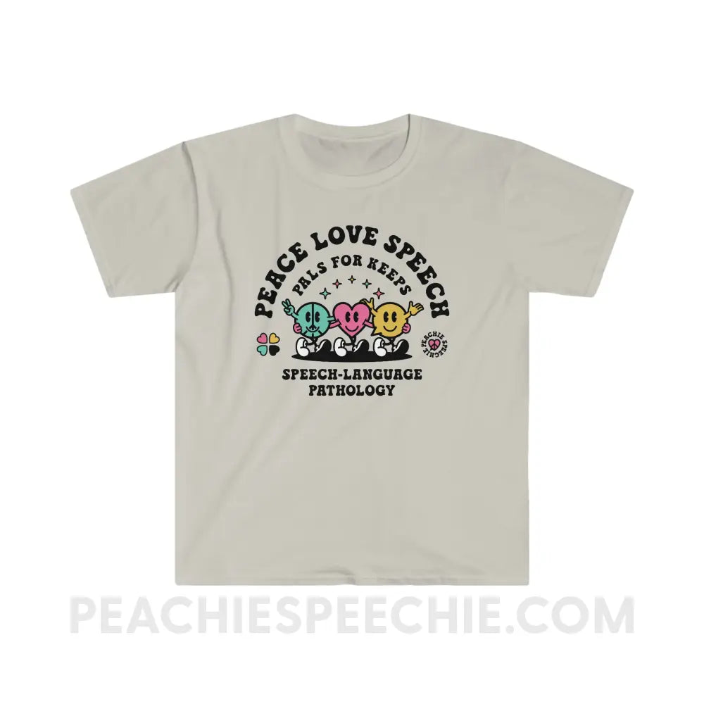 Peace Love Speech Retro Characters Classic Tee - Ice Grey / S - T-Shirt peachiespeechie.com