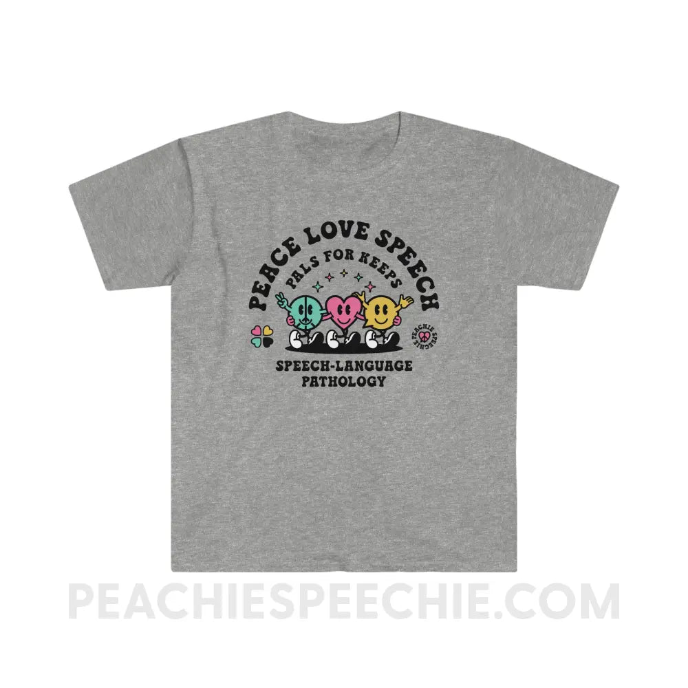 Peace Love Speech Retro Characters Classic Tee - Sport Grey / S - T-Shirt peachiespeechie.com