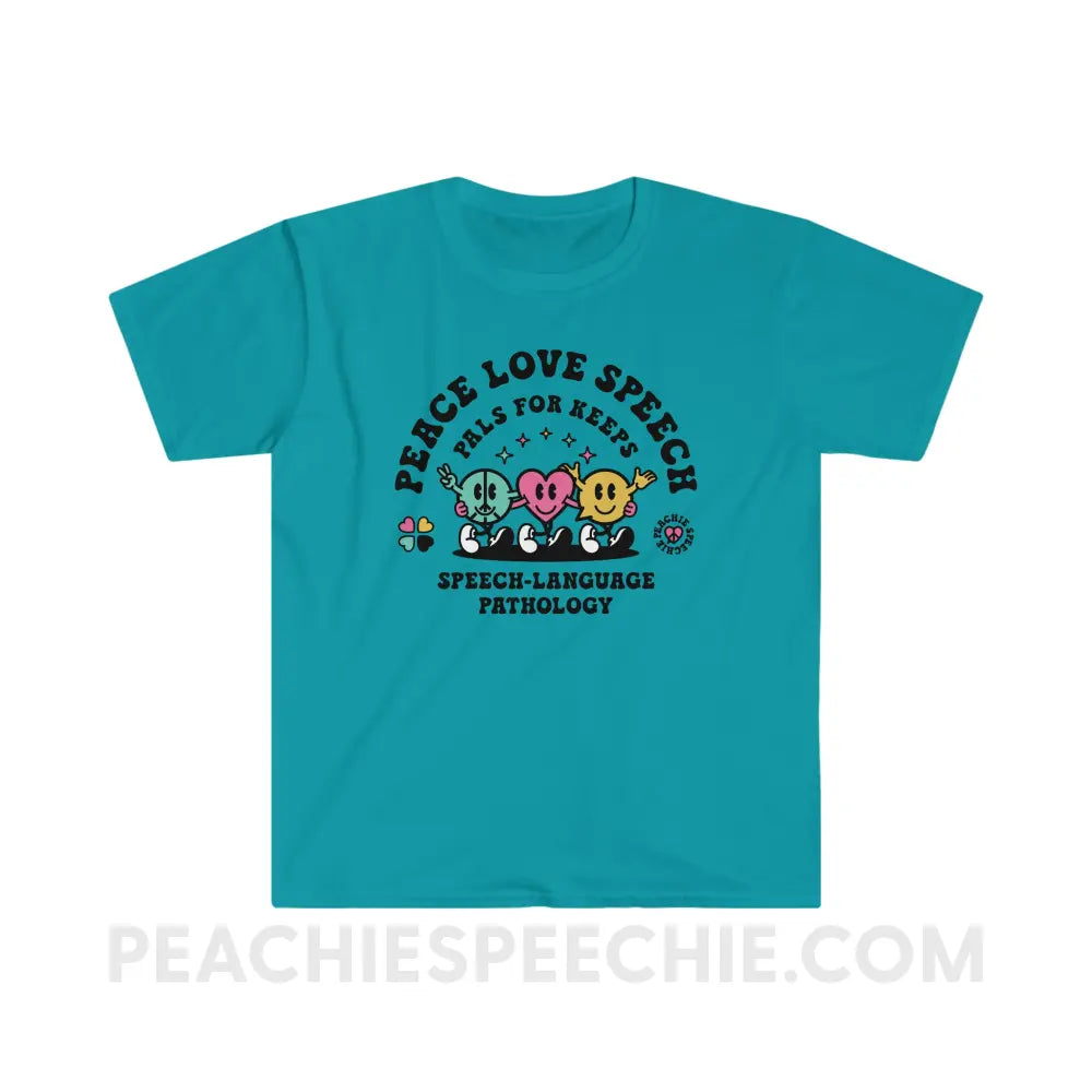 Peace Love Speech Retro Characters Classic Tee - Tropical Blue / S - T-Shirt peachiespeechie.com