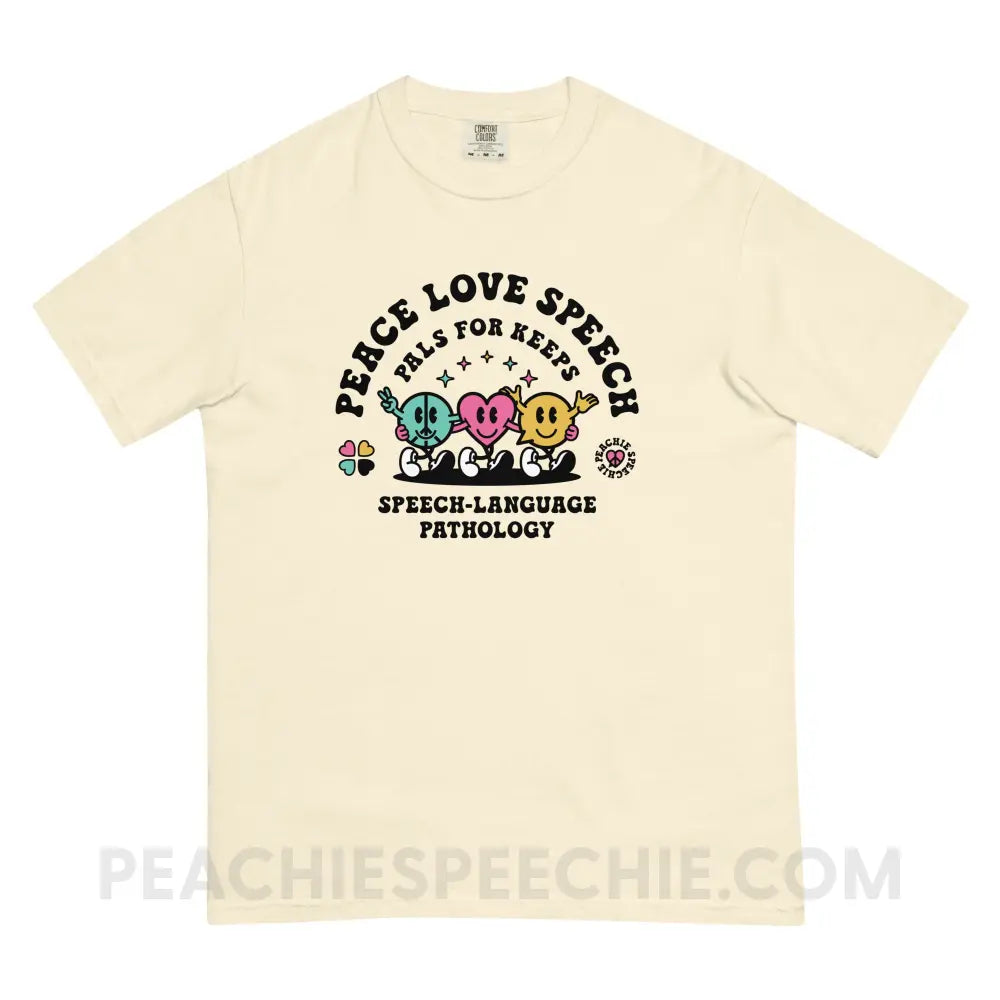 Peace Love Speech Retro Characters Comfort Colors Tee - Ivory / S - T-Shirt peachiespeechie.com