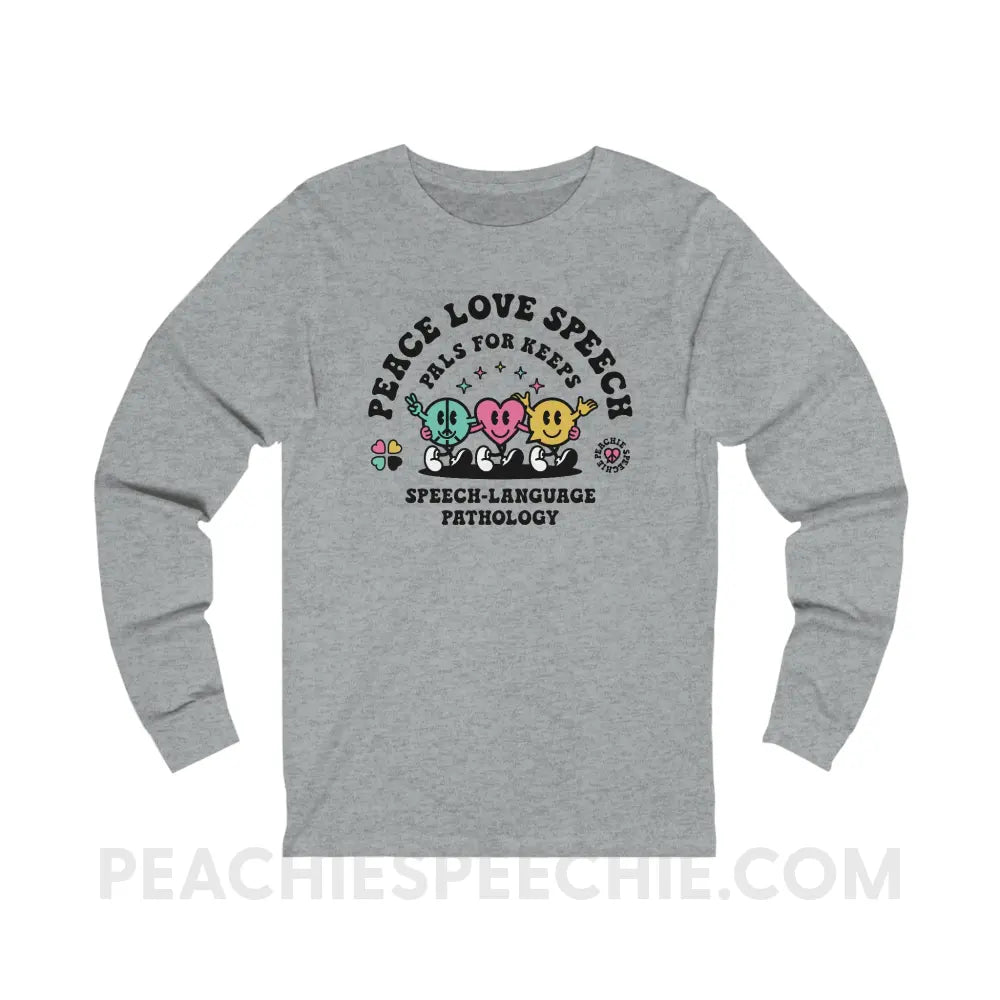 Peace Love Speech Retro Characters Premium Long Sleeve - Athletic Heather / XS - Long-sleeve peachiespeechie.com