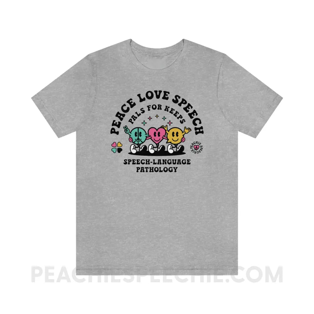 Peace Love Speech Retro Characters Premium Soft Tee - Athletic Heather / S - T-Shirt peachiespeechie.com